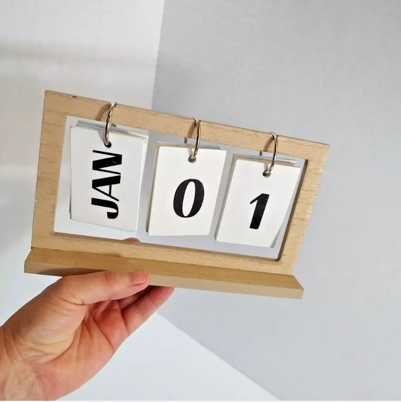 Neutral Tranquility Perpetual Calendar Metal & Wood Black White Brown Tabletop - Picture 9 of 9